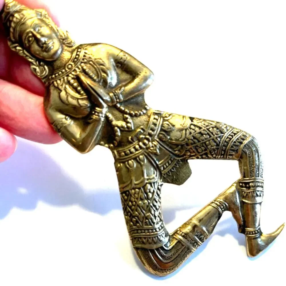 Vintage bronze bottle opener Thailand Buddha ethnic dancer unique bar tool